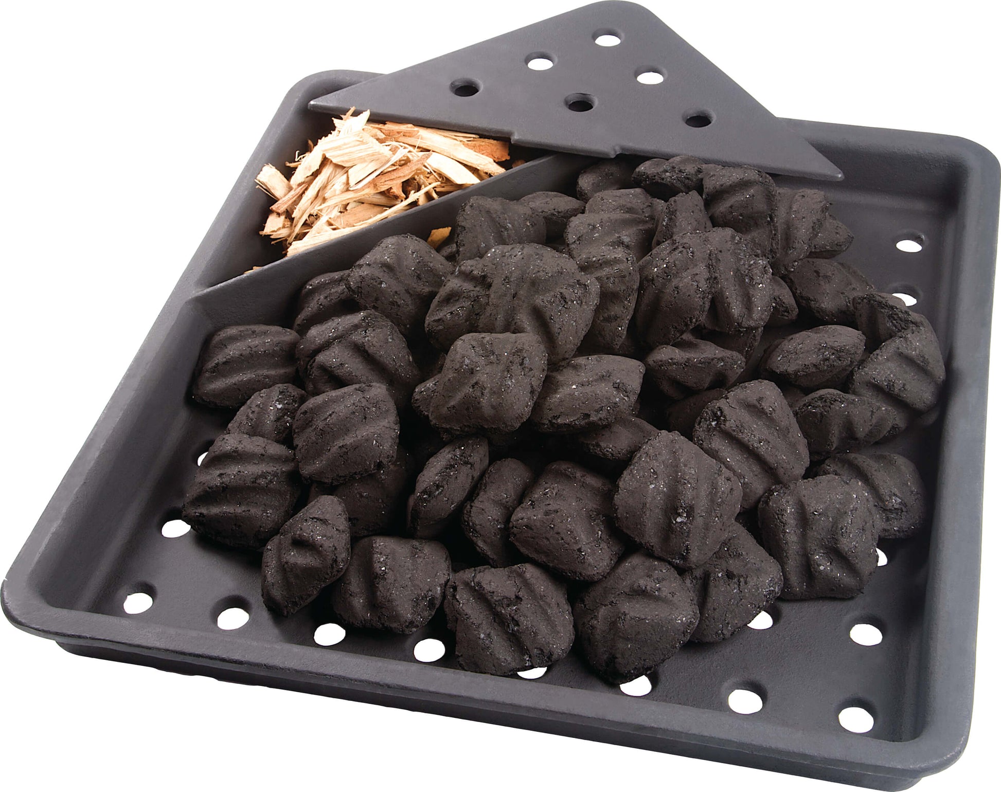 charcoal in tray with kindling to start